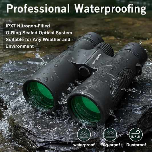 Aurosports 15x52 Waterproof Binoculars for Adults - Large View High Powered Binoculars with IPX7 Nitrogen-Filled - Low Light Vision Binocular for Bird Watching Hunting Cruise Hiking Sports Black