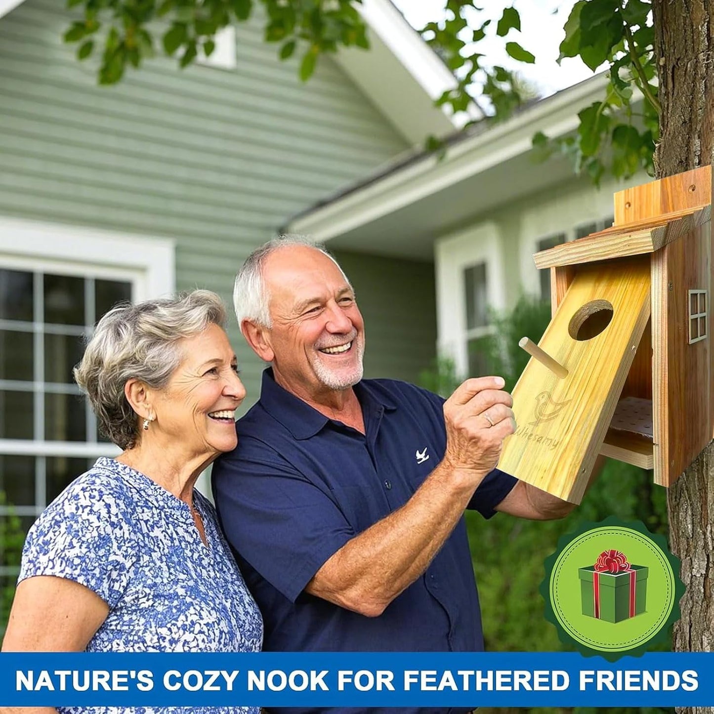 Large Bird House, Bird Houses for Outside Clearance, Cedar Birdhouses for Outdoors, Wood Birdhouse with Secure Latch, Bluebird Houses for Wren Swallow Finch Hummingbird