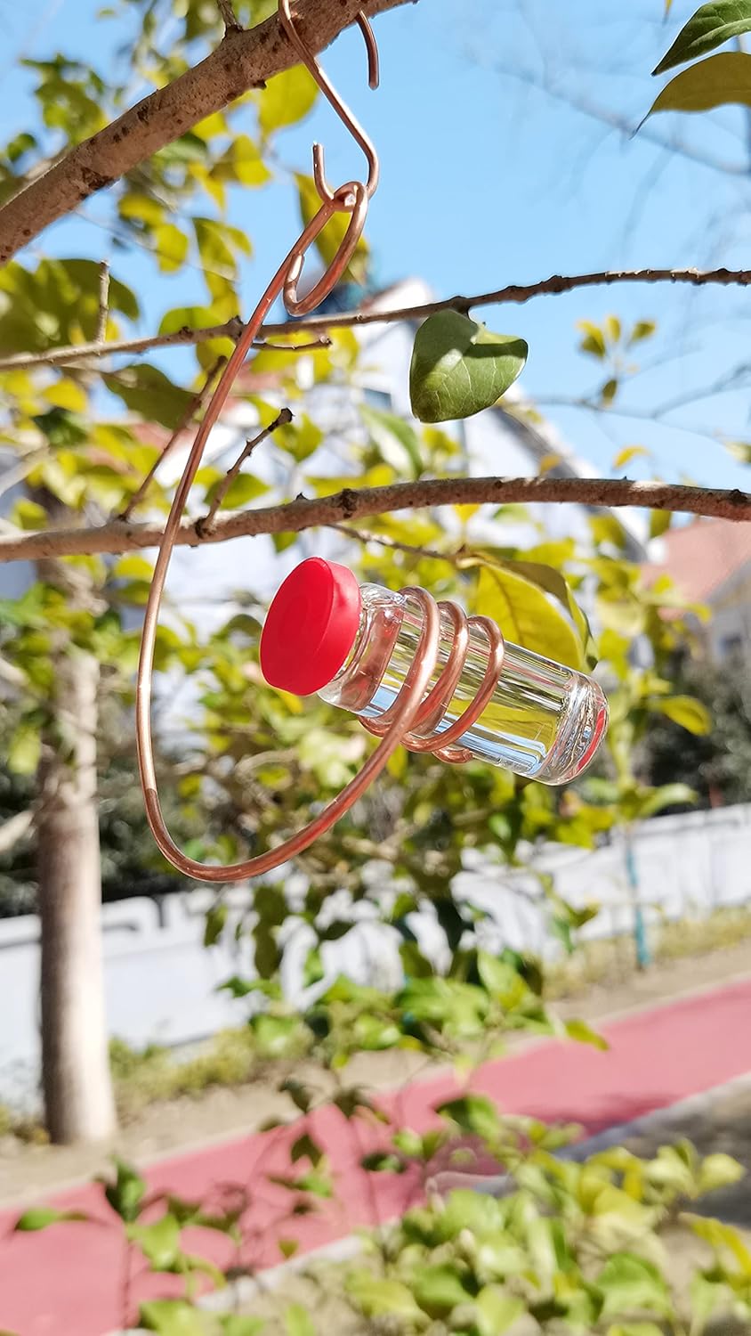 Hummingbird Feeder for Outdoors Hanging Hand-Held Spiral Decorations Copper Water Feeders with Glass Bottles 3 Pcs