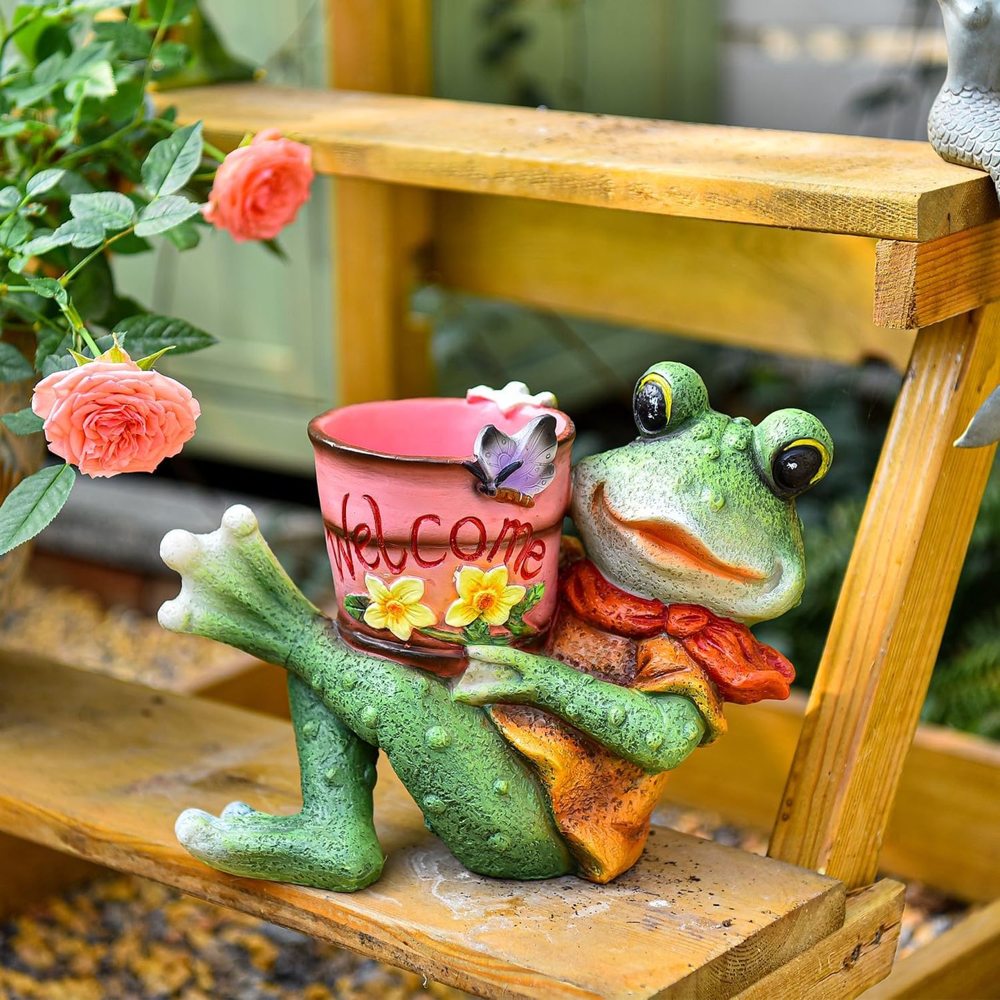 Sungmor Frog Garden Statue, Succulent Pot - Funny Frog Holding Bucket Figurine, Resin Decorative Planter for Indoor Outdoor, Home Lawn Office Yard Decor