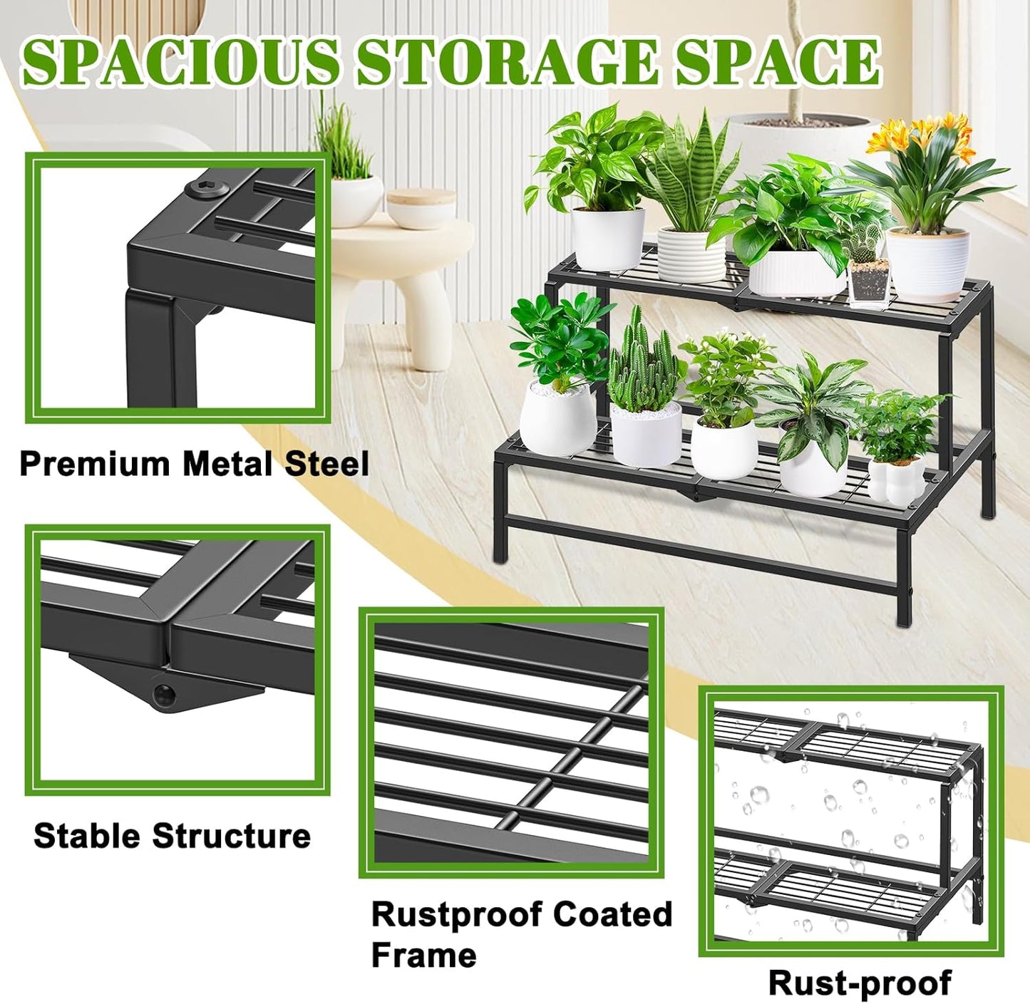 2 Tier Plant Stand Indoor Outdoor, Heavy Duty Metal Tall Plant Shelf f