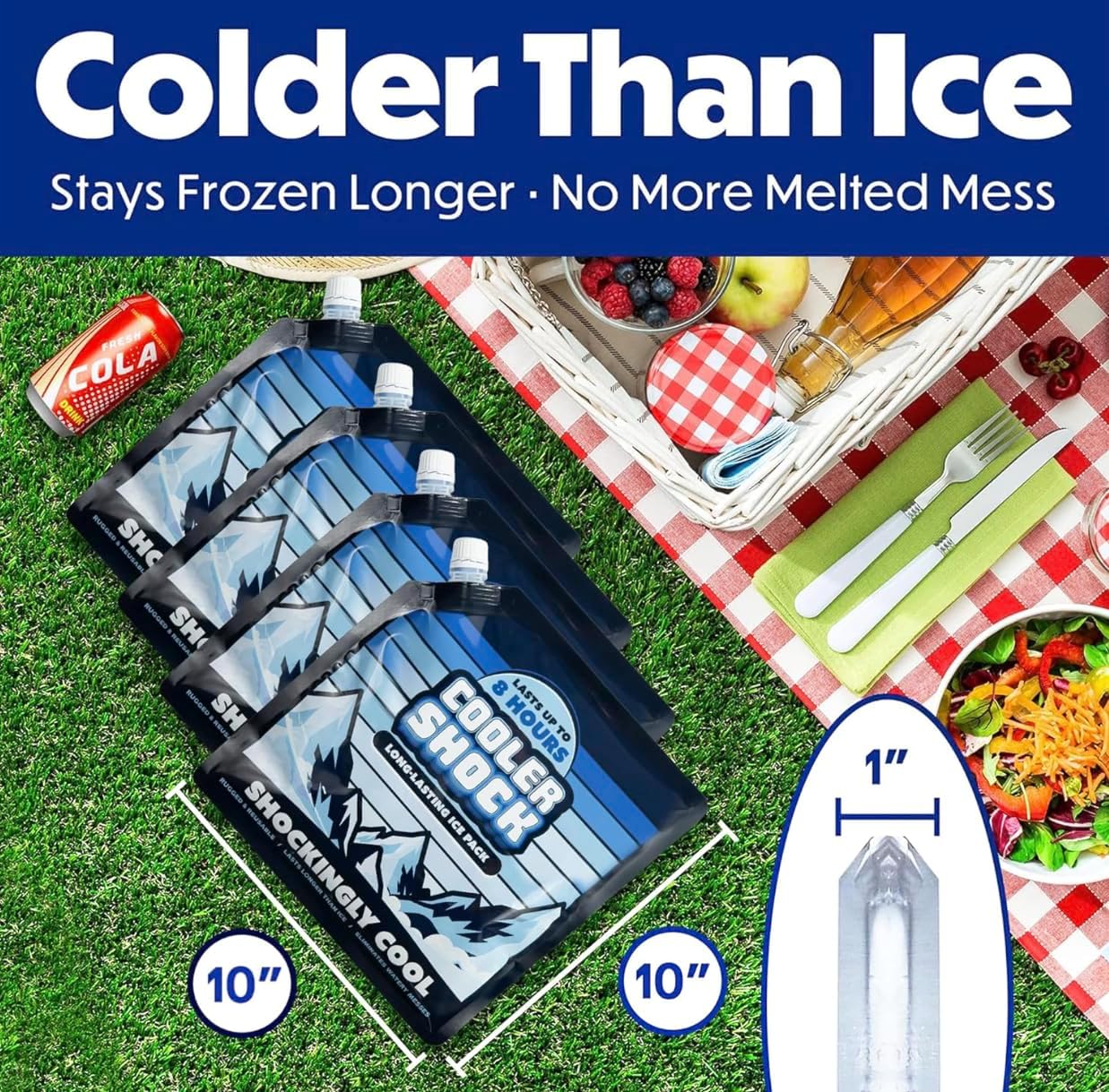 Cooler Shock Reusable Ice Packs for Cooler - Long Lasting Cold Freezer Packs for Coolers and Lunch Boxes - Cooler Ice Packs for Camping Gear, Fishing, Road Trips, Beach Must Haves