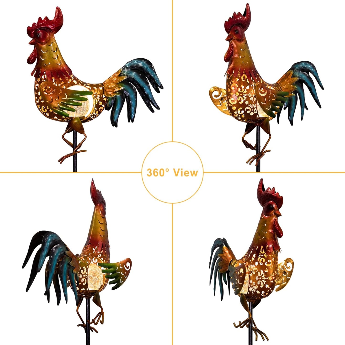 Tryme Rooster Solar Lights Outdoor Decorative Garden Statue Gifts for 