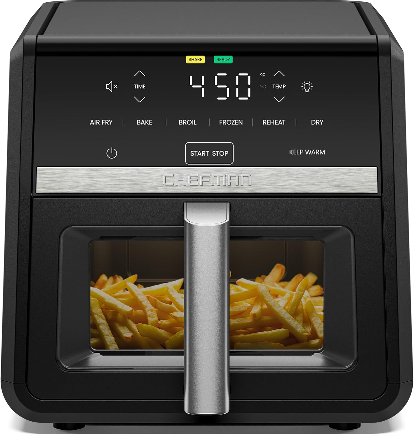 Chefman 에어 프라이어 9쿼트 | TurboFry 7-in-1 고출력 232.2°C(450°F) 요리, 선명하고 균일한 결과를 위한 요리 | 볼 수 있는 창이 있는 XL 바스켓 | 에어 프라이, 베이킹, 구이, 재가열, 탈수, 해동, 보온 유지