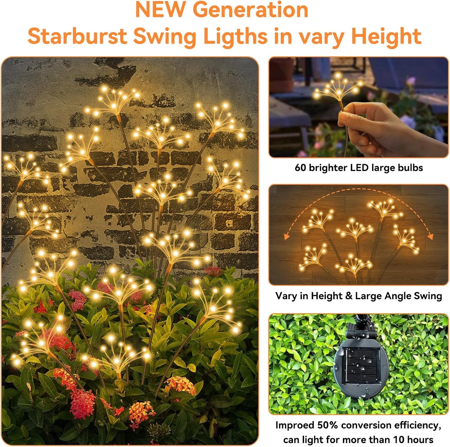 JJGoo Solar Garden Lights, New Upgraded 2 Pack Solar Swaying Starburst