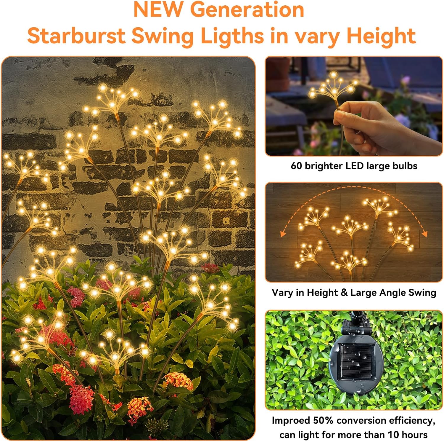 JJGoo Solar Garden Lights, New Upgraded 2 Pack Solar Swaying Starburst