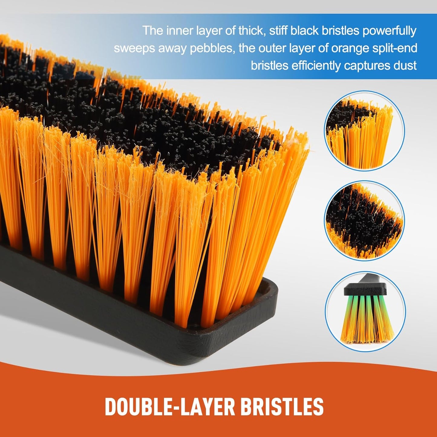 24”Push Broom Brush for Floor Cleaning with 65” Long Handle and Stiff Bristles, Heavy Duty Brush for Shop, Deck, Garage, Concrete,Indoor and Outdoor Broom,Orange