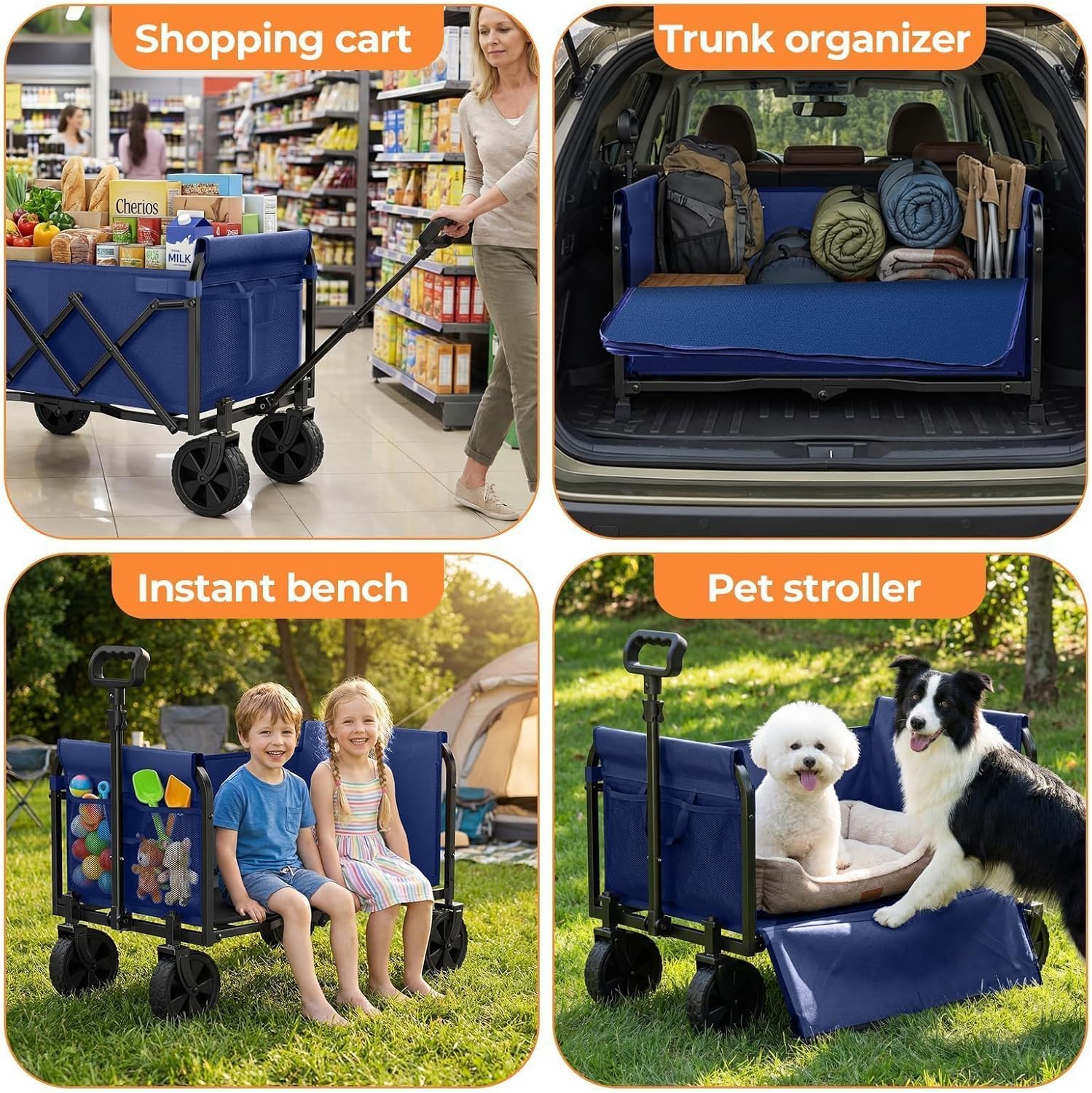 Portable Collapsible Wagon Cart, Foldable Cart with Removable Side, Ut