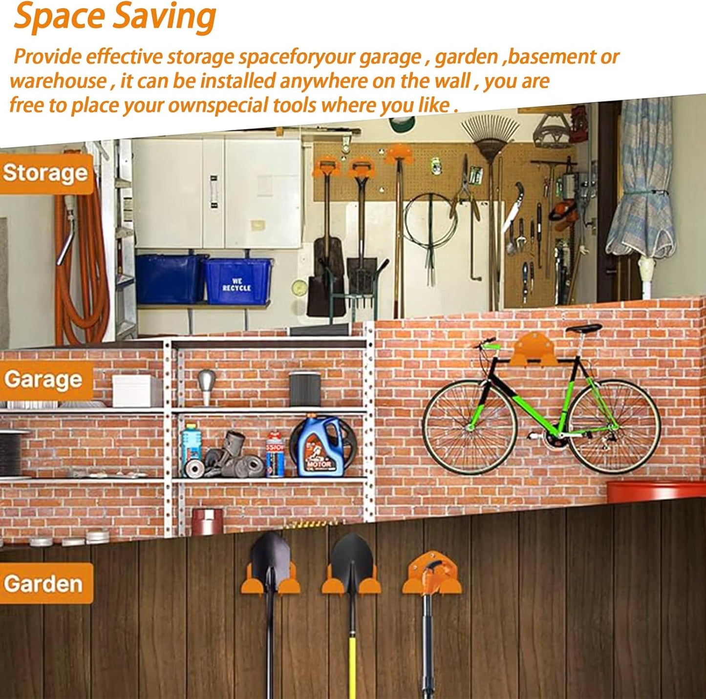 Heavy Duty Garage Organizer Wall Hanger - Garden Tool Rack for Grass Trimmer, Hedge Trimmer, Pole Saw Trimmer, bolwer,Garage Tools, 1 Pack