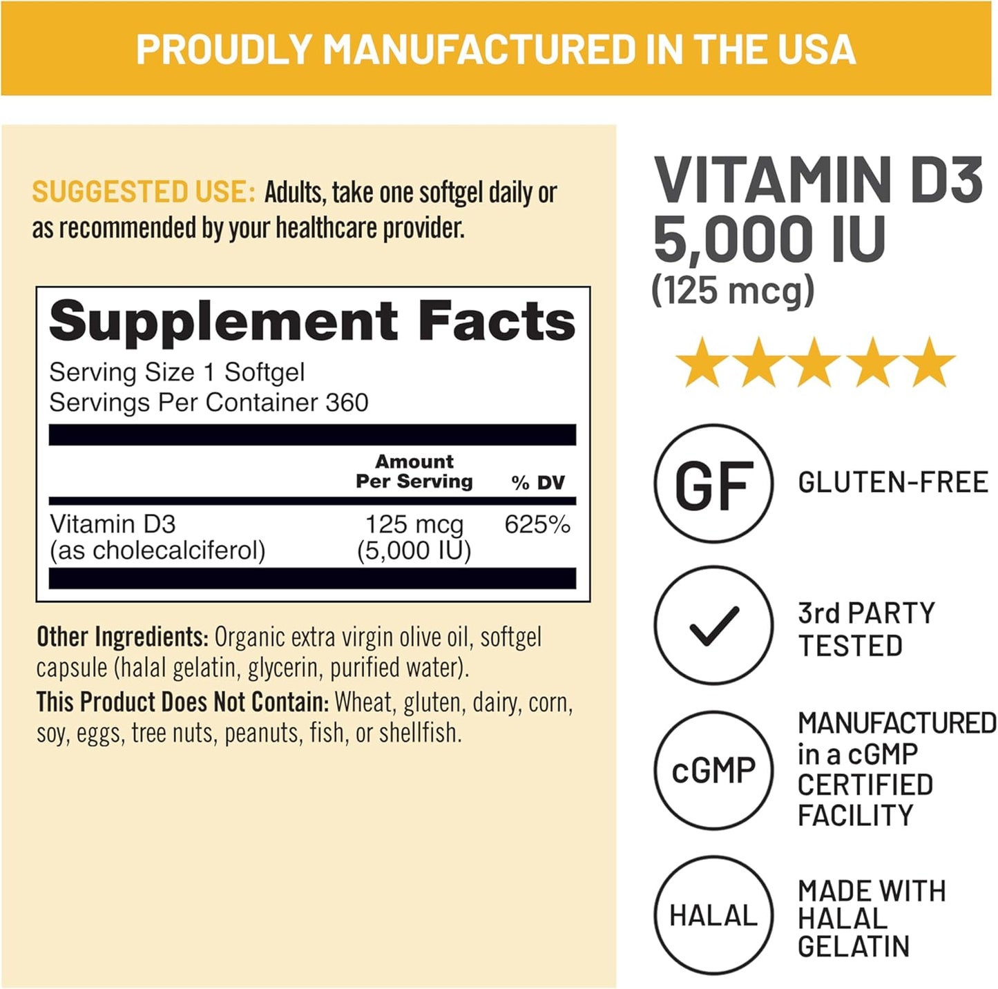 NatureWise Vitamin D3 5000iu (125 mcg) 1 Year Supply for Immune Suppor