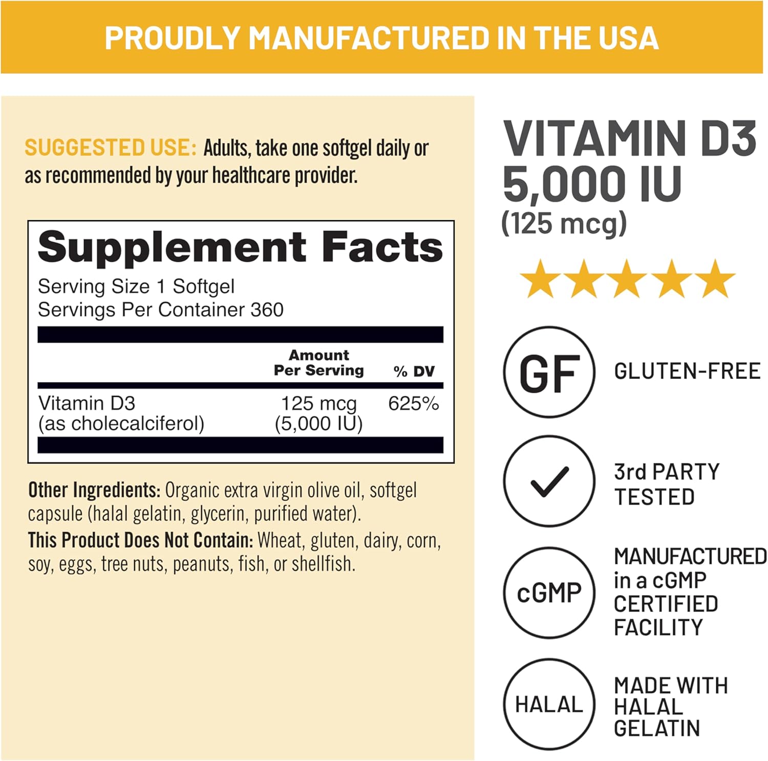 NatureWise Vitamin D3 5000iu (125 mcg) 1 Year Supply for Immune Suppor