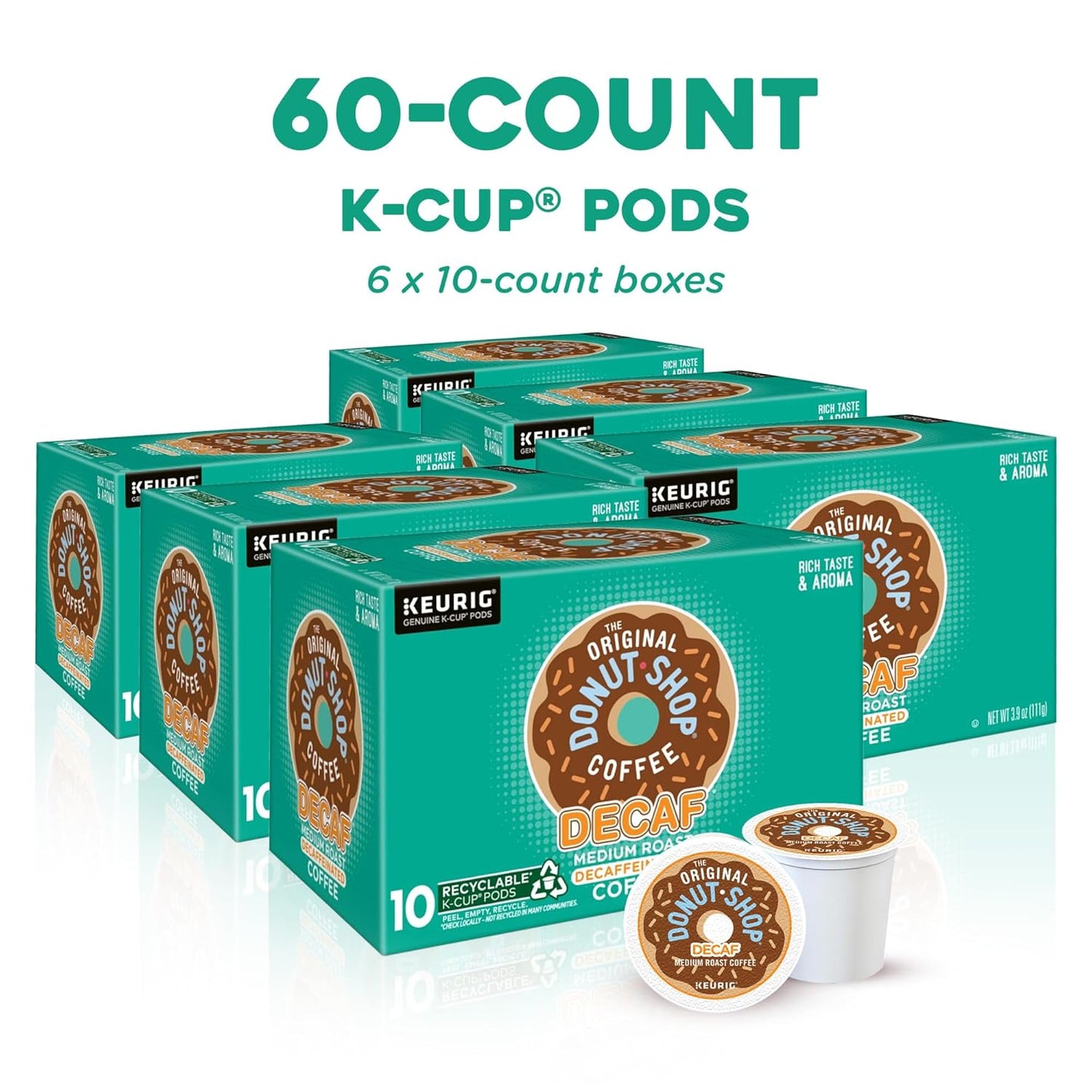 The Original Donut Shop Decaf Keurig Single-Serve K-Cup Pods, Medium Roast Coffee, 60 Count (6 Packs of 10)