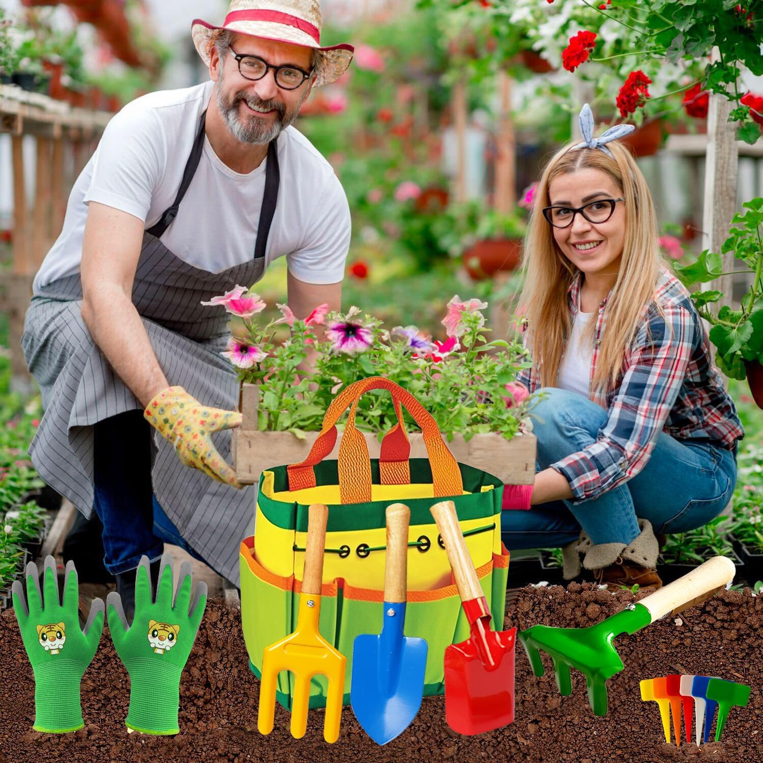 Kids Gardening Tools, Toddler Gardening Set for Kids Includes Rake, Sh