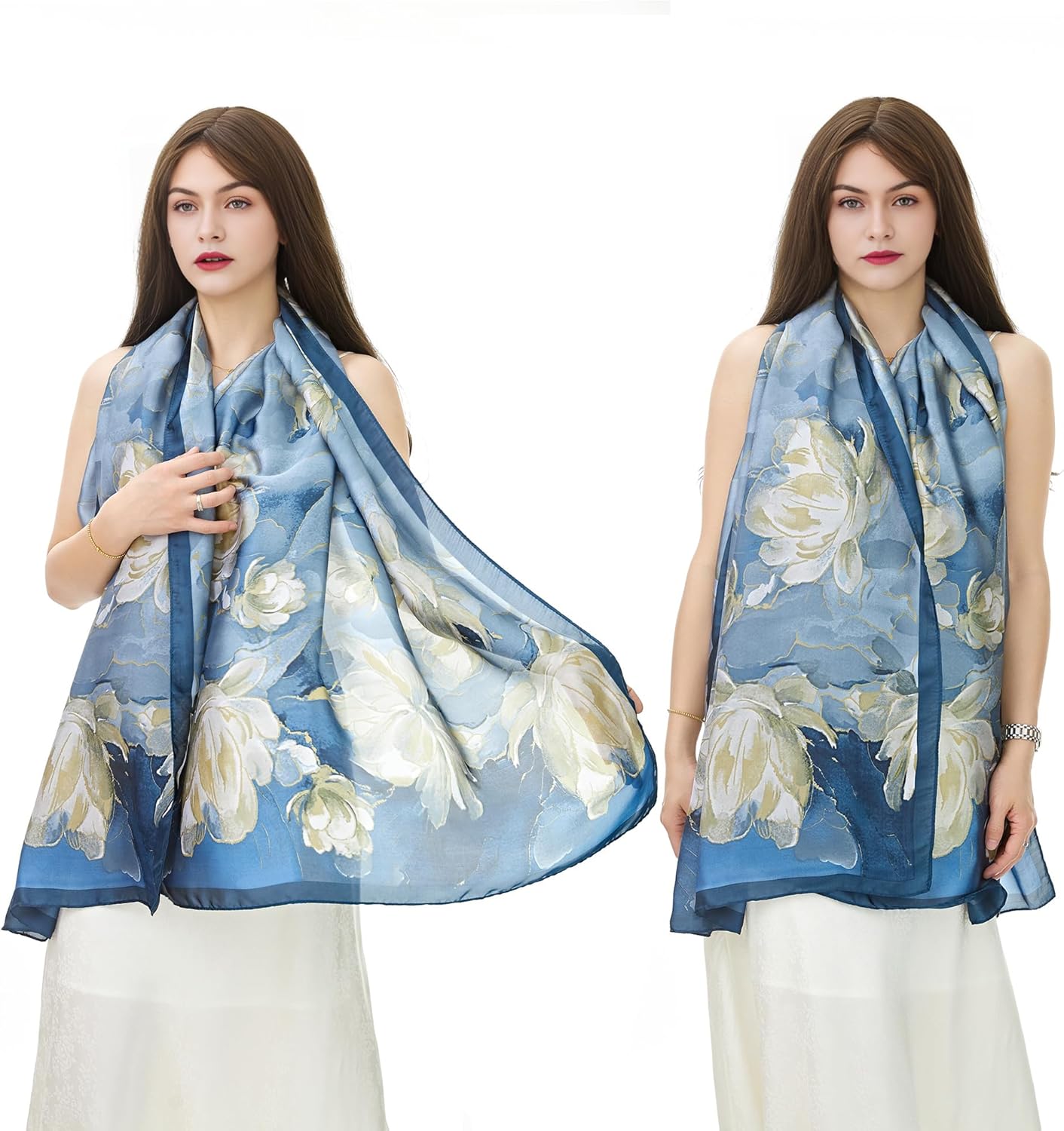 YOUR SMILE Large Mulberry Silk Feeling Long Stain Scarf Lightweight Su