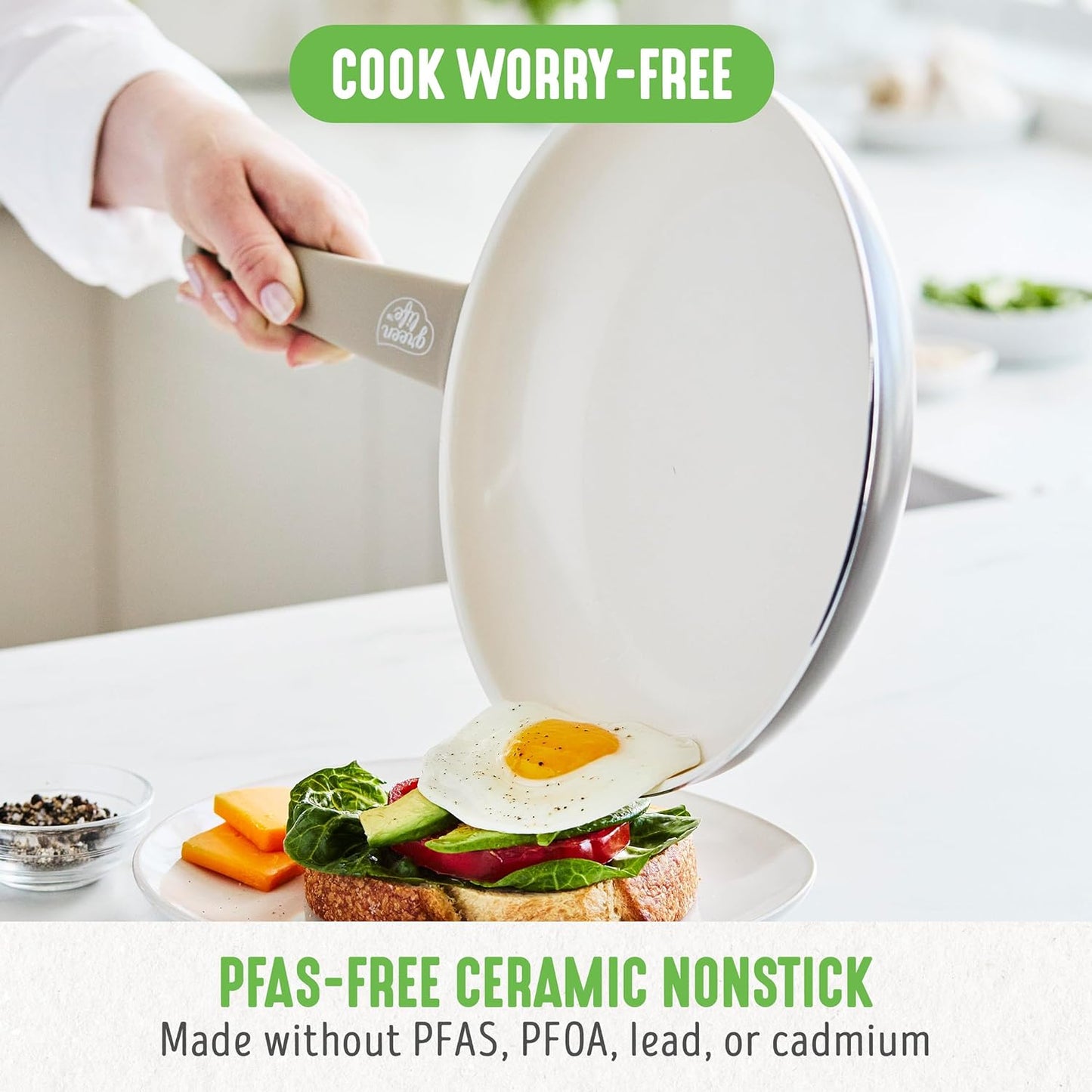 GreenLife 16 Piece Nonstick Cookware Set, Soft Grip Non-Toxic PFAS-Fre