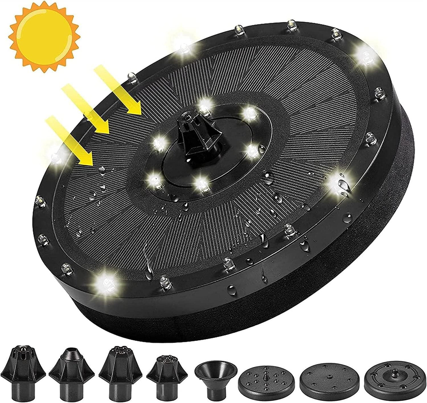 Solar Fountain Pump, 3.5W Solar Bird Bath Fountain with 24 LED Lights, 7 Water Styles, Free Standing Floating Solar Fountain for Garden, Patio, Pond, Pool, Fish Tank