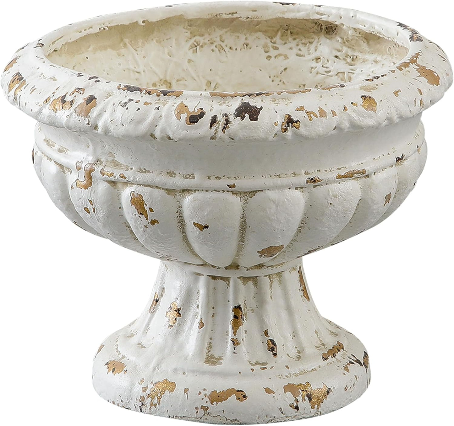 SOFE Vintage Large Pedestal Vase, 11 Inches Tall Front Porch Garden Planters, Resin Compote Vase, Distressed White Flower Pot, French Country Home Decor