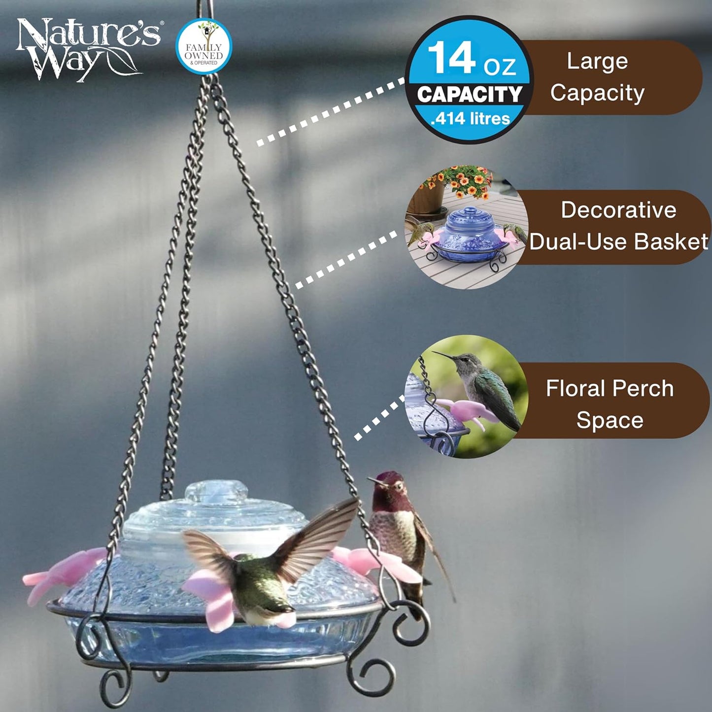 Nature's Way Bird Products ANTHF2-I Illuminated Antique Top-Fill Hummi