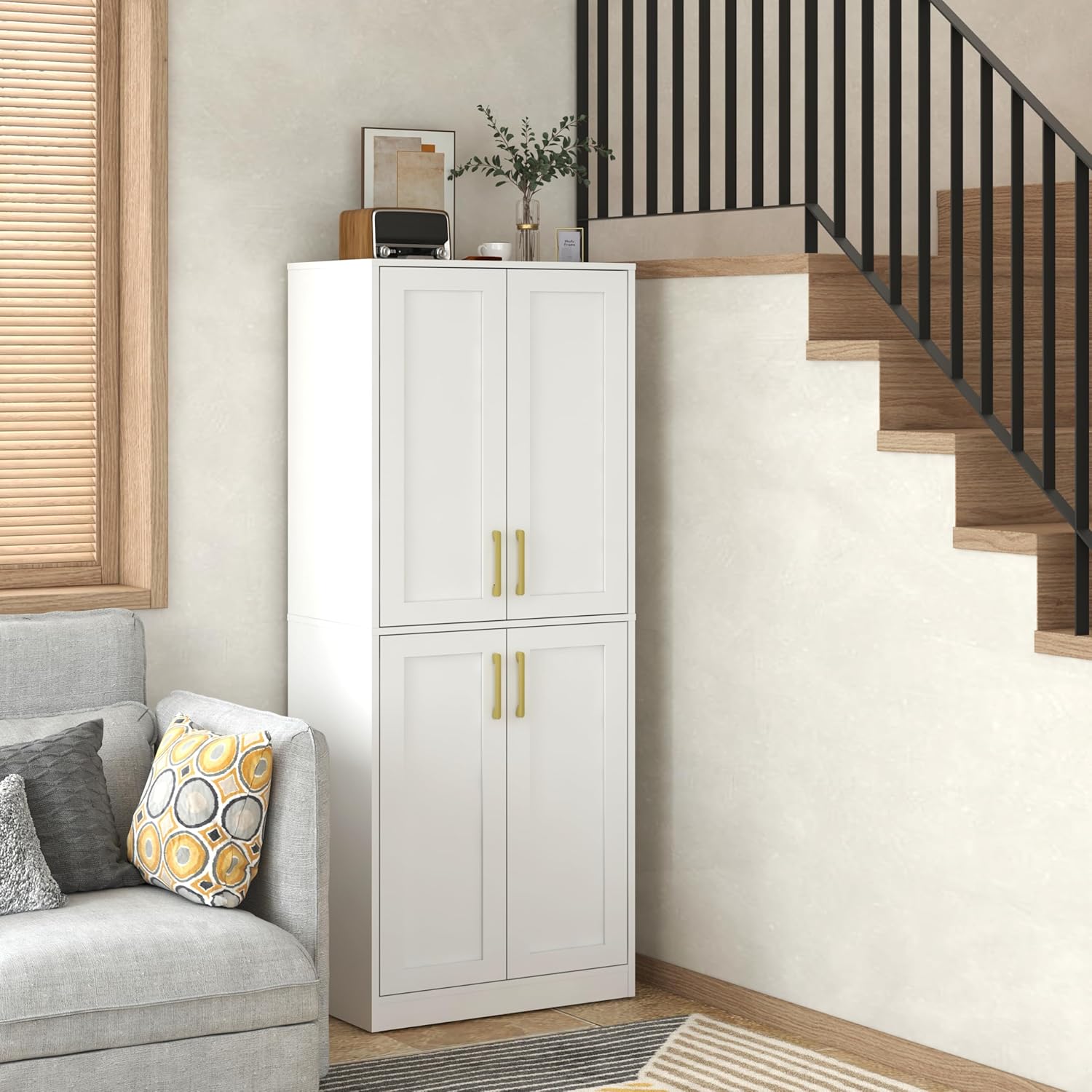 Storage Cabinet, Kitchen Pantry with Doors & Shelf, Tall Storage Cabin