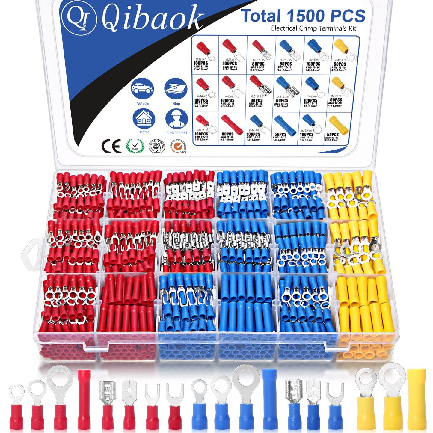 Qibaok 1500pcs Wire Connectors - Insulated Electrical Wire Terminals (