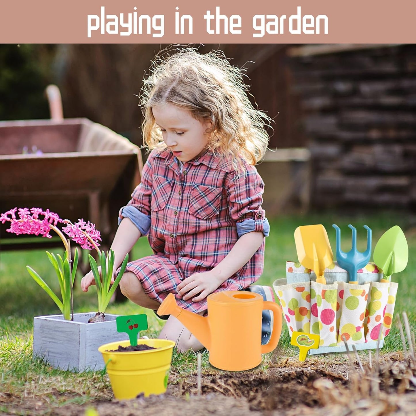 Kids Gardening Set, Kids Gardening Tools with Watering Can, Shovel, Ra
