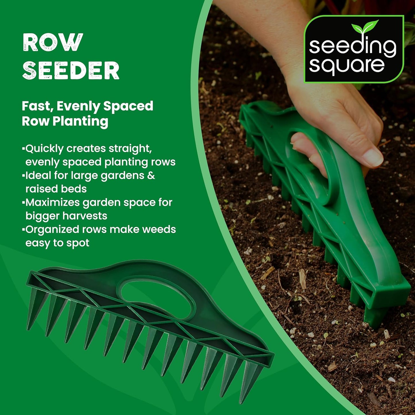 The Row Seeder by Seeding Square – Handheld Garden Tool for Precise Se