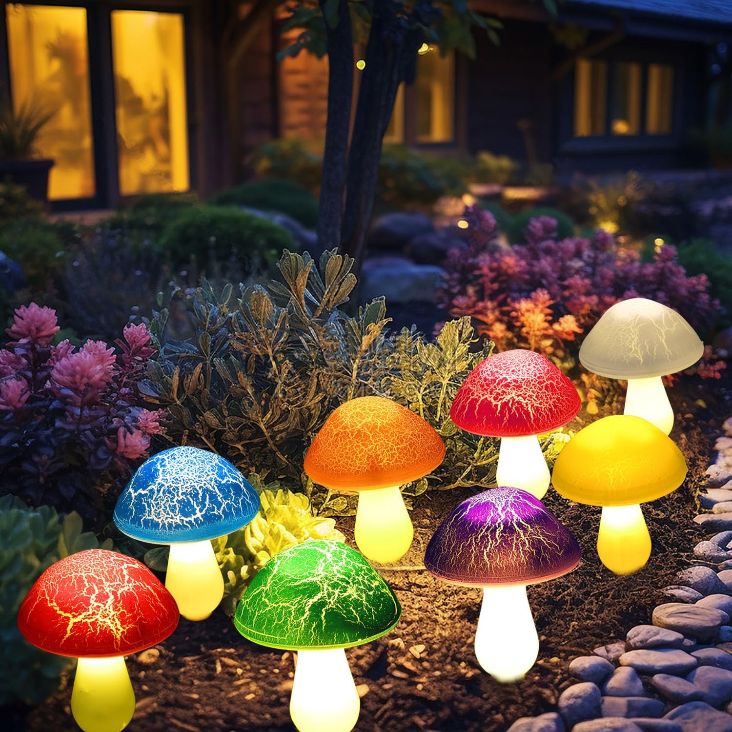 Solar Garden Decor Lights 8 Crack Mushrooms Outdoor Decor Stake Lights