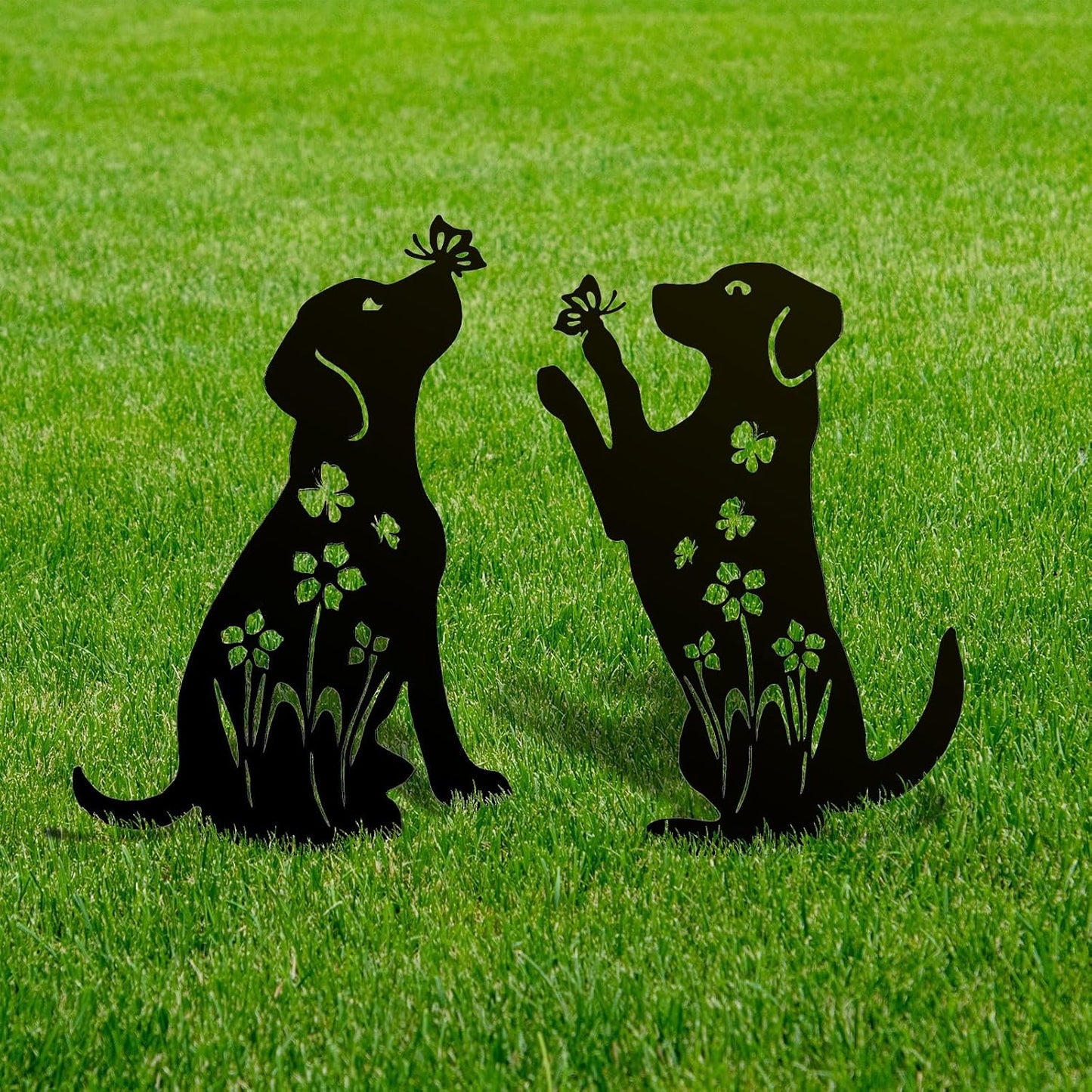 2 Pack Decorative Garden Stakes - 15" Rust-Resistant Metal Dog Silhoue