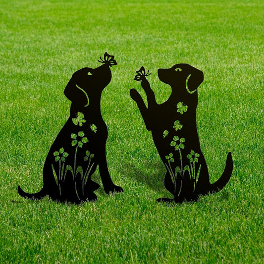 2 Pack Decorative Garden Stakes - 15" Rust-Resistant Metal Dog Silhoue