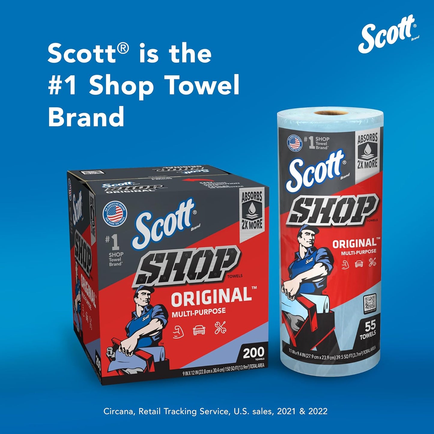 Scott Shop Original Blue Towels (55990), Large 9.4”x11 Cloth-like Paper Towel, 4 packs of 6 (60 Sheets/Roll, 24 Big Rolls/Case, 1,440 Sheet Total)