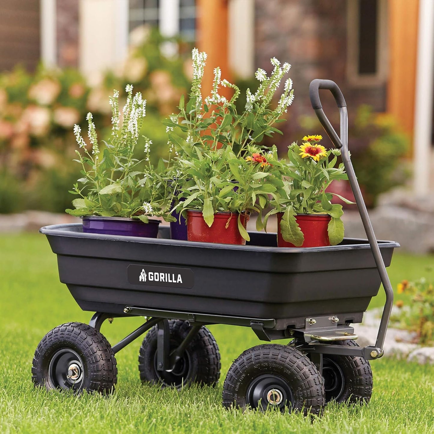 Gorilla Carts Poly Garden Dump Cart, 4 Cu Ft Tub, 600 lb Haul Capacity