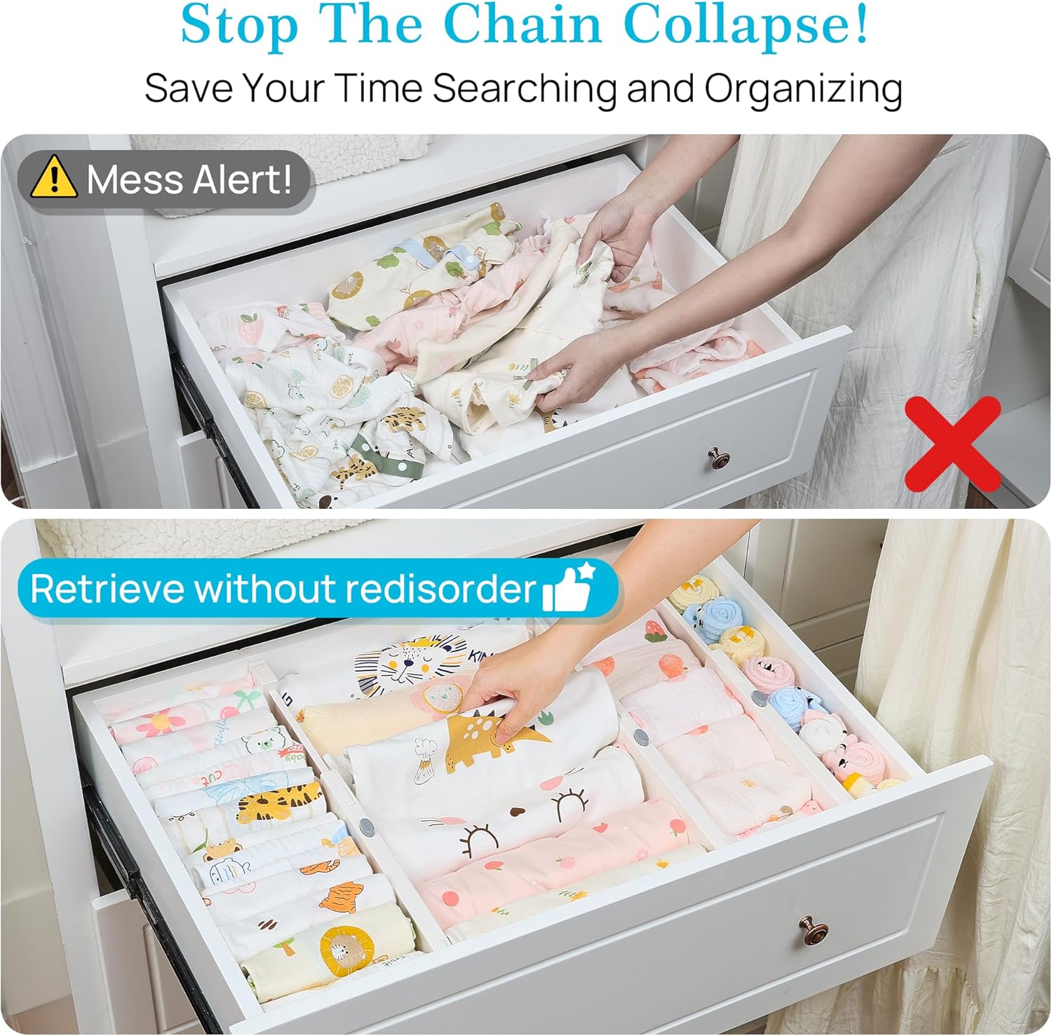 Vtopmart Drawer Dividers for Clothes 8 Pack, Adjustable 4" High Expand