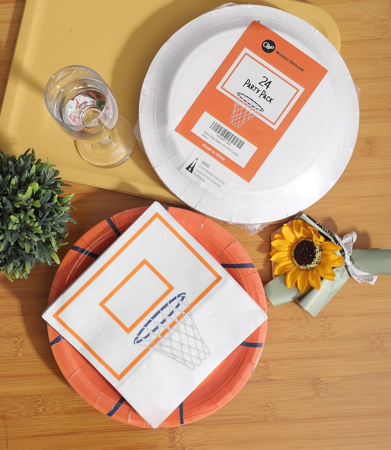 Winoo Design 48PCS Basketball Plates and Napkins Party Supplies - 24 PK - 9 Inch Basketball Paper Plates 6.5 Inch Paper Napkins Basketball Birthday Party Decorations Decor
