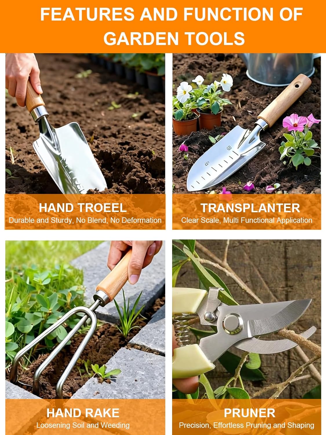 Gardening Tools Set 11 PCS, Heavy Duty Stainless Steel Garden Tool Kit
