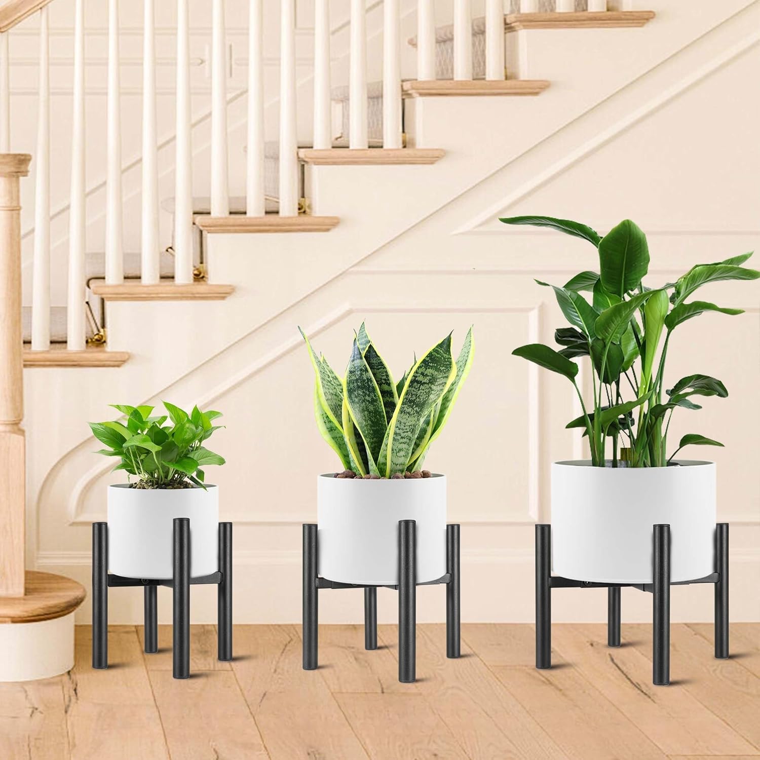 2PCS Adjustable Metal Plant Stand Black, Fits 8-13 Inch Heavy Duty Flo