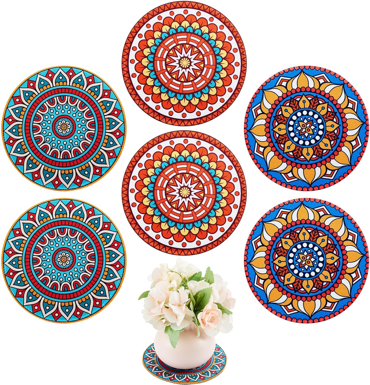 6 Pcs Boho Plant Pot Mat Absorbent Non Slip Round Pot Coaster Pad Gardening Indoor Outdoor Flower Plant Protect for Table Desk Floor, 5.9 Inches