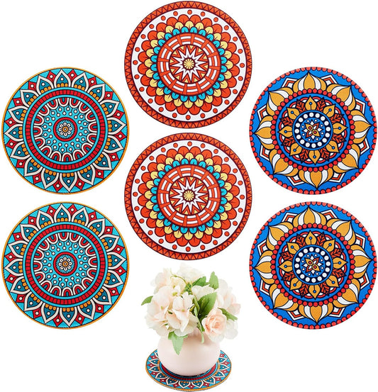 6 Pcs Boho Plant Pot Mat Absorbent Non Slip Round Pot Coaster Pad Gardening Indoor Outdoor Flower Plant Protect for Table Desk Floor, 5.9 Inches