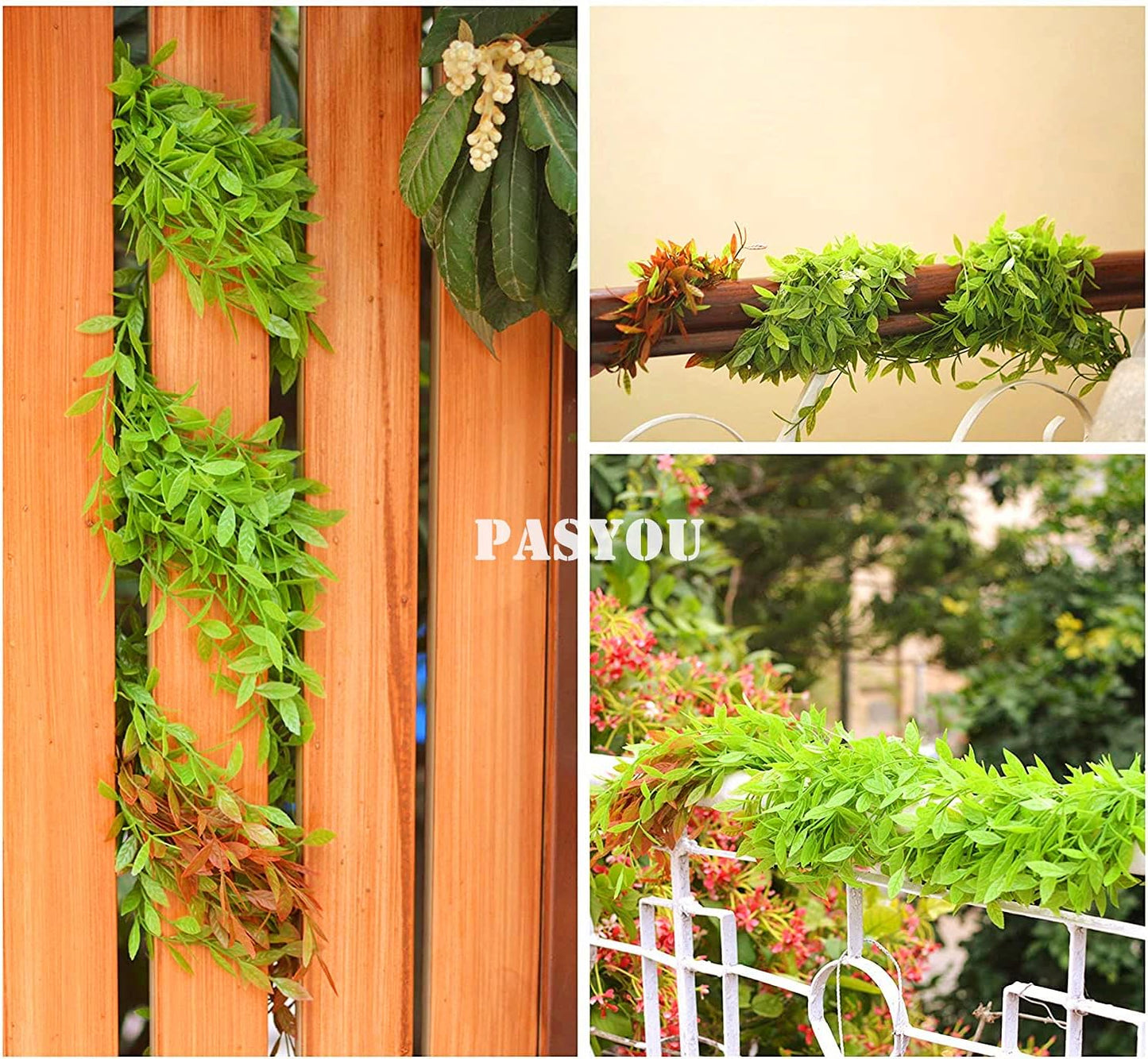 PASYOU Artificial Hanging Vines, Fake Simulation Greenery Weeping Willow Plants Green Leaves Vine for Wedding Paryt Indoor Outdoor Home Garden Balcony Patio Planter DIY Ivy Decoration - Red 10 Pack