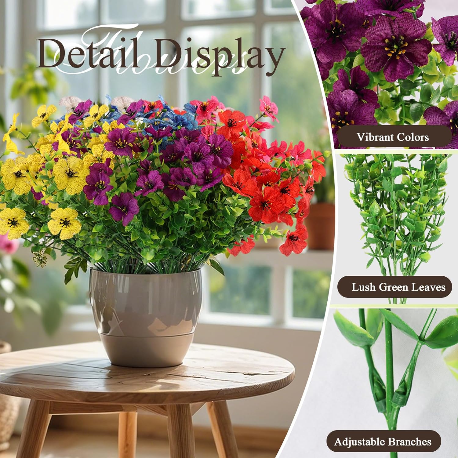 Artificial Flowers for Outdoors, 16 Bundles UV Resistant Fake Outdoor 