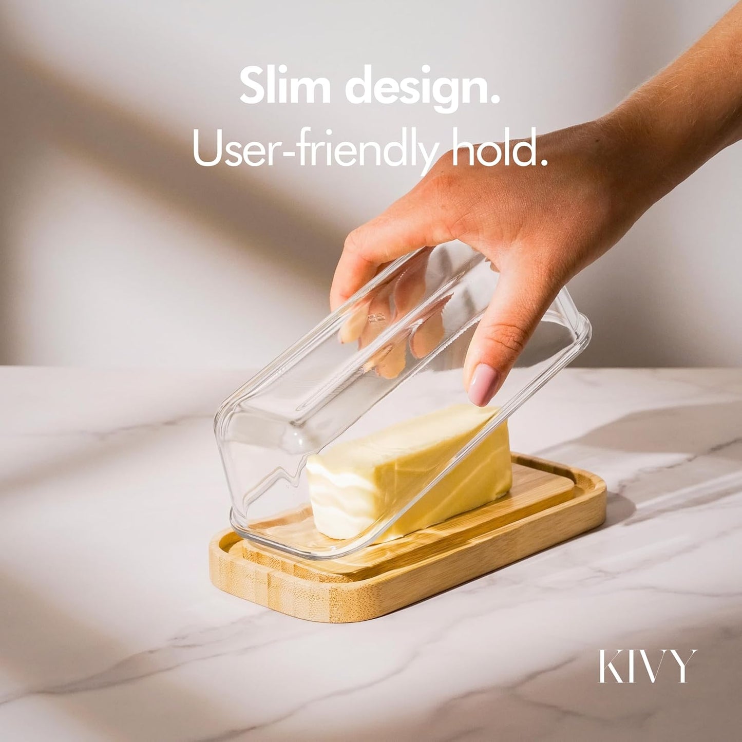 KIVY Glass butter dish with airtight lid that keeps butter soft - For 