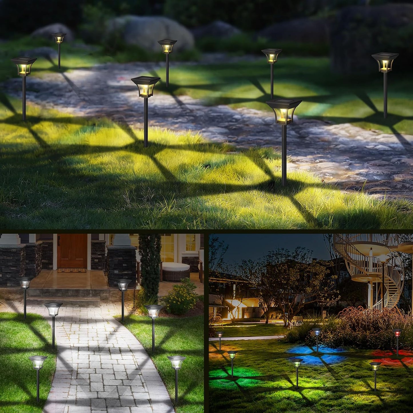 CINOTON 12 Pack RGBCW Solar Pathway Outdoor Lights, 3 Lighting Modes S
