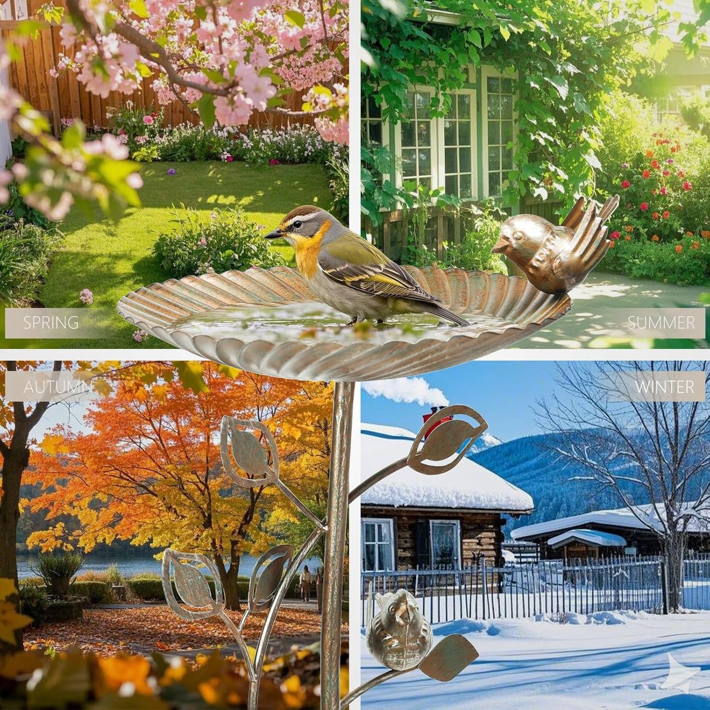 MUMTOP Bird Baths for Outdoors-Metal Bird Bath Bowl - Golden Birdbaths Stand with Leaf and Bird Decor, Bird Feeders for Outside, Garden, Patio, Lawn, Outdoor Decor