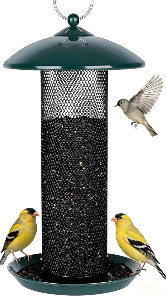 Gtongoko Finch Bird Feeders for Outdoors 2.5 LB Capacity Squirrel Proof Metal Tube Bird Feeders Thistle & Nyjer Seed Hanging Feeder, Green