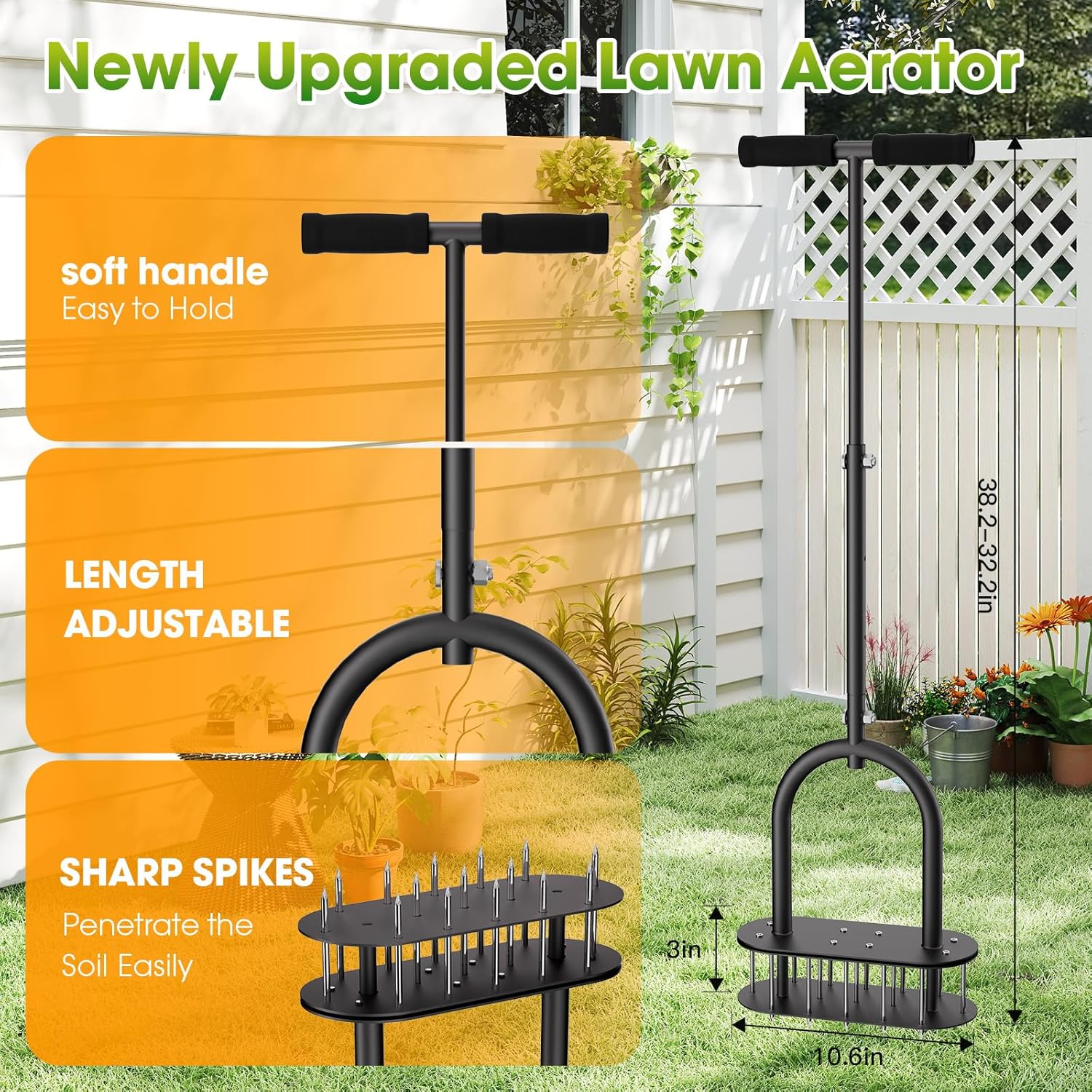 seasky Lawn Aerator, Manual Lawn Aerator Tool with Padded T-Handle, Wi