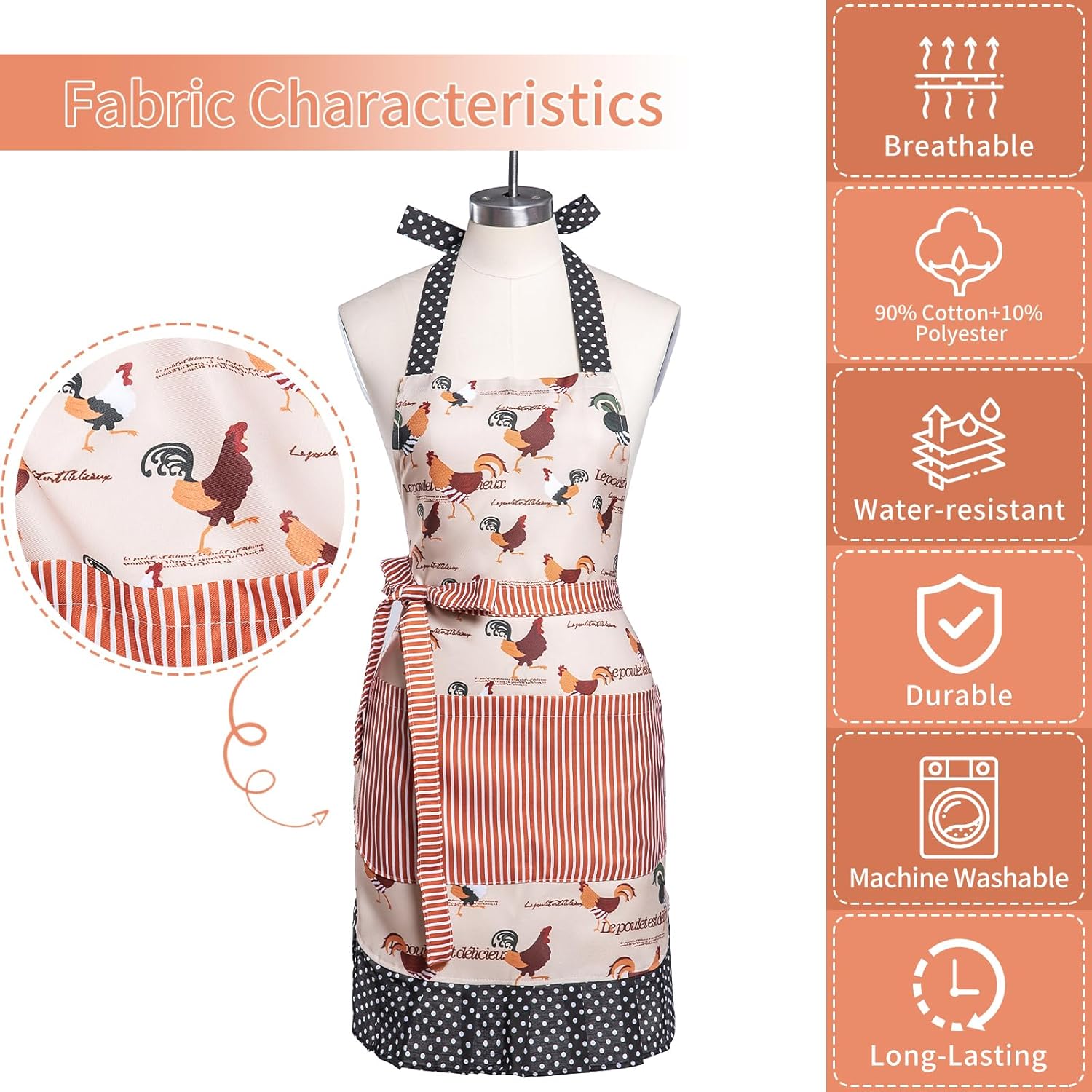 Lovely Flower Pattern Retro Aprons With Large Pockets for Women Girls 