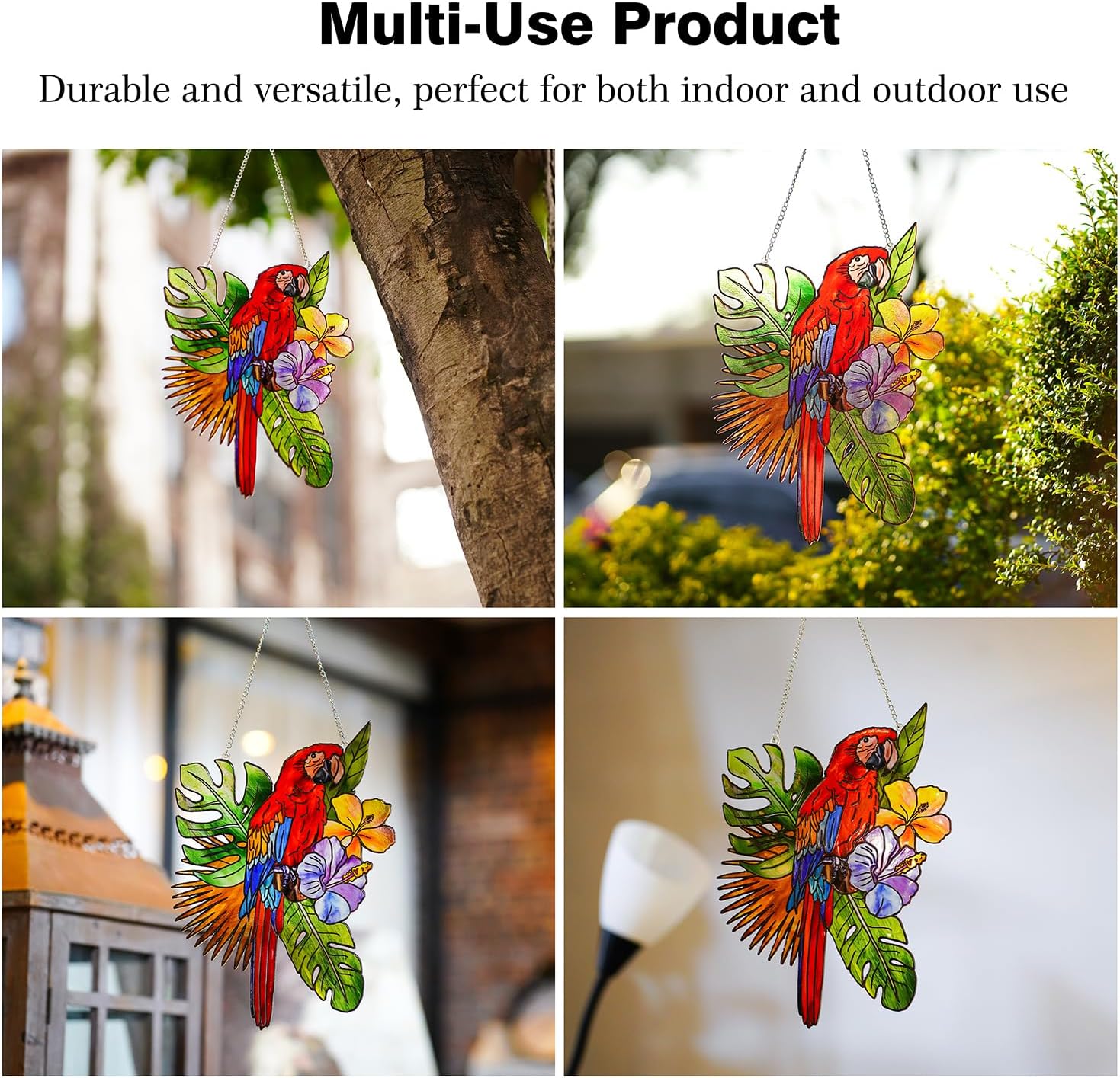 Stained Glass Window Hanging Birds, Marzovitra 12 inch Large Parrot Su
