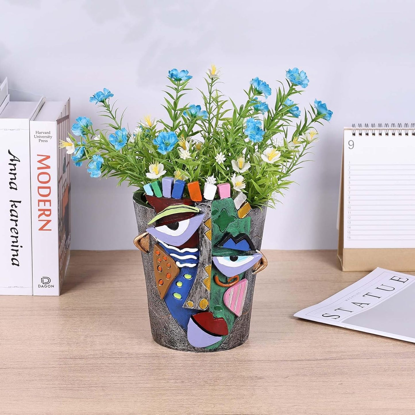 Abstract Art Flower Pot,Large Face Planter,Colorful Head Planter Pot for Plants,Decorative Face Flower Pots for Living Room, Patio,Garden,Unique Home Décor for Indoor and Outdoor Use (Gray)