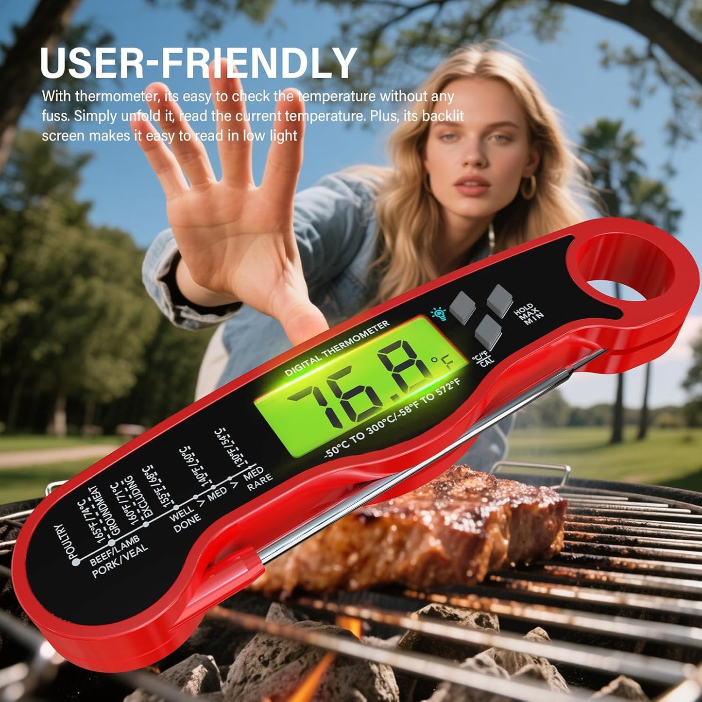 Meat Thermometer Digital - Instant Read Waterproof Food Thermometer wi