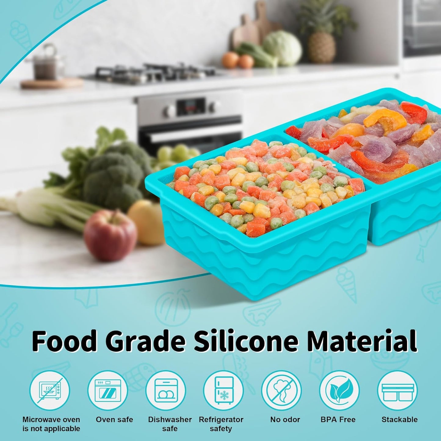 3-Pack Silicone Freezer Trays with Lid,2 Large 2-Cup(500ml)&4 Medium 1-Cup(125ml)&6 Small 1/2-Cup(75ml) Soup Freezer Container Molds,Ice Cube Tray For Meal Prep&Freezing Soup,Stews,Sauces