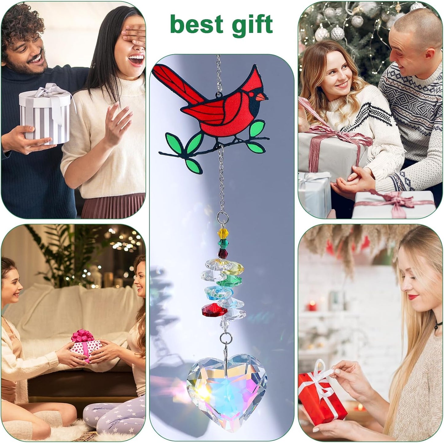1Pcs Colorful Crystal Cardinal Suncatcher with Chain Love Pendant Ornament for Women, Red Bird Gift, Window Hanging Sun Catchers for Home Office Decor, Valentines, Mothers Day, Memorial Gift